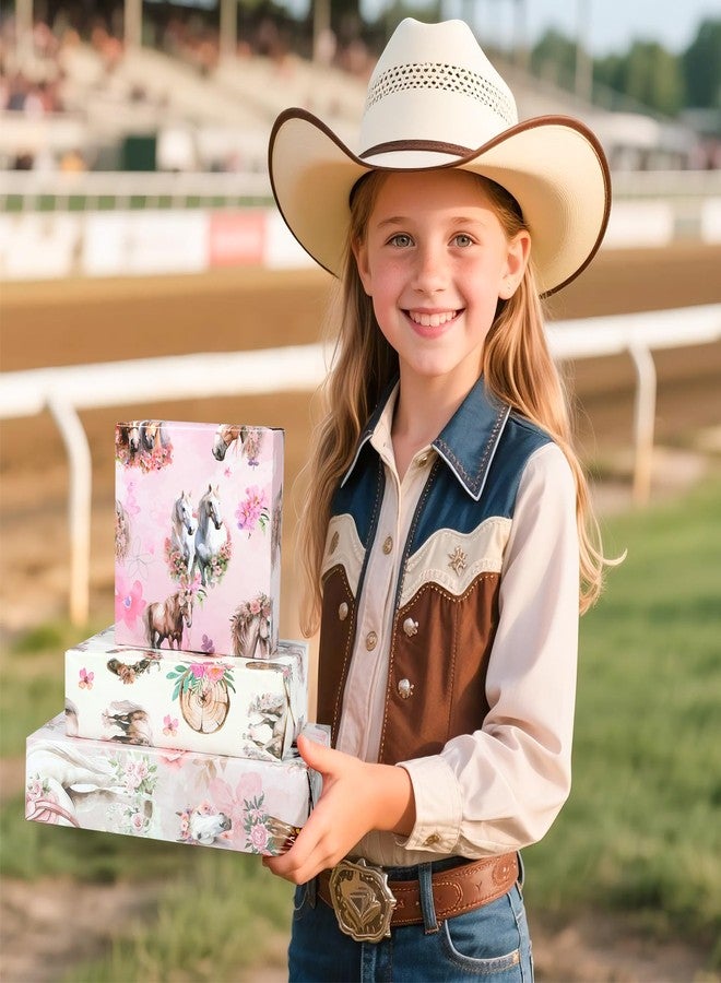 Pineraap 12 Sheets Horse Floral Wrapping Paper, Cowgirl Gift Wrap Paper, Rose Themed Western Derby Wrapping Papers for DIY Crafts, Girls Birthday, Baby Shower, Wedding, Graduation Gift, 27.6 x 19.7In - Image 5